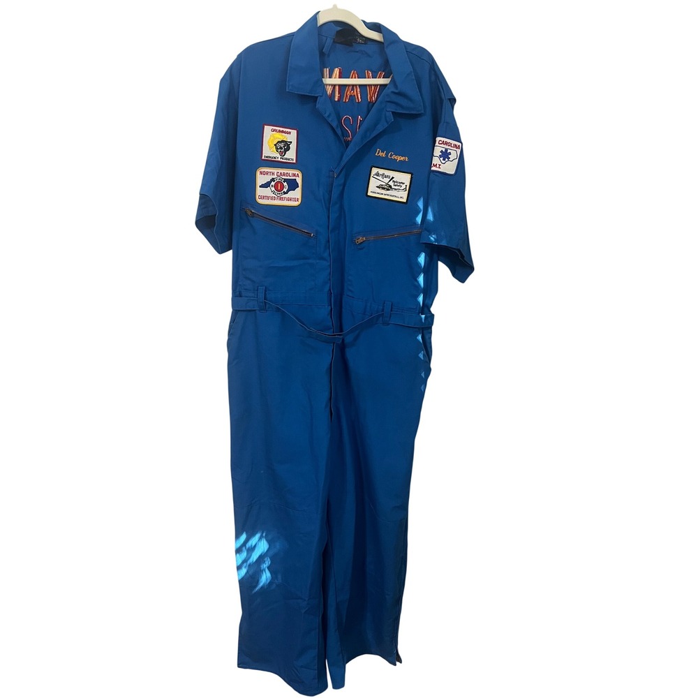 Rare Vintage NC Fire Dept Jumpsuit Mens Size 3XL Blue Patch Workwear Flight Suit